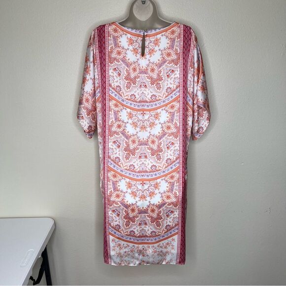 Chicos Paisley Scarf Print Shift Dress Soft Nectarine Short Sleeve Women Medium - Picture 7 of 14